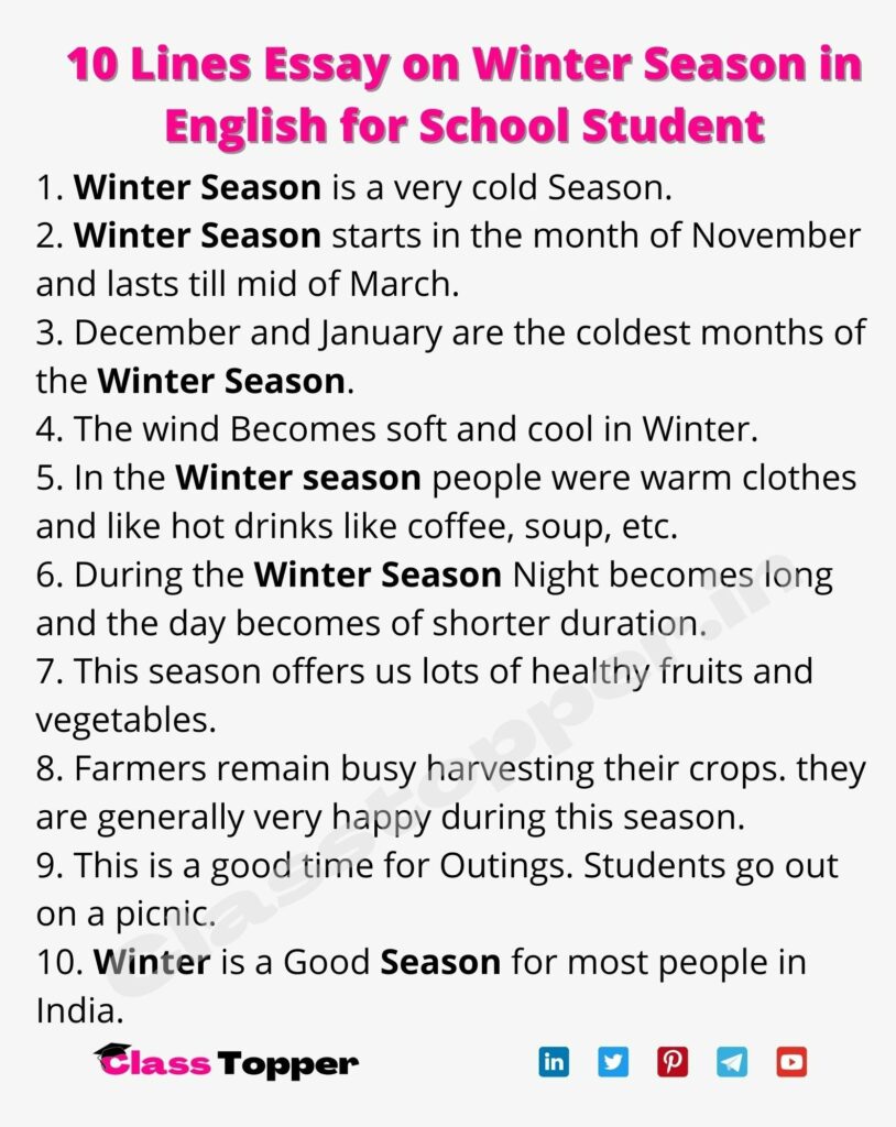 10 Lines Essay on Winter Season in English for School Student