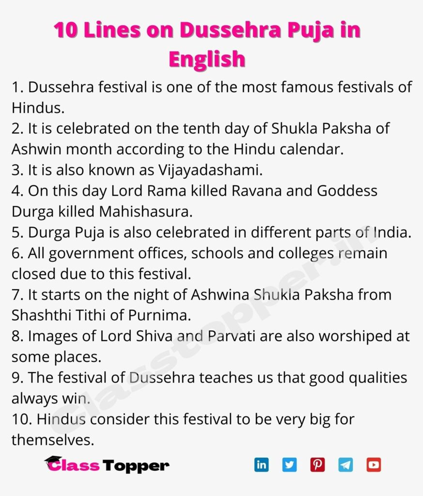 10 Lines on Dussehra Puja in English 