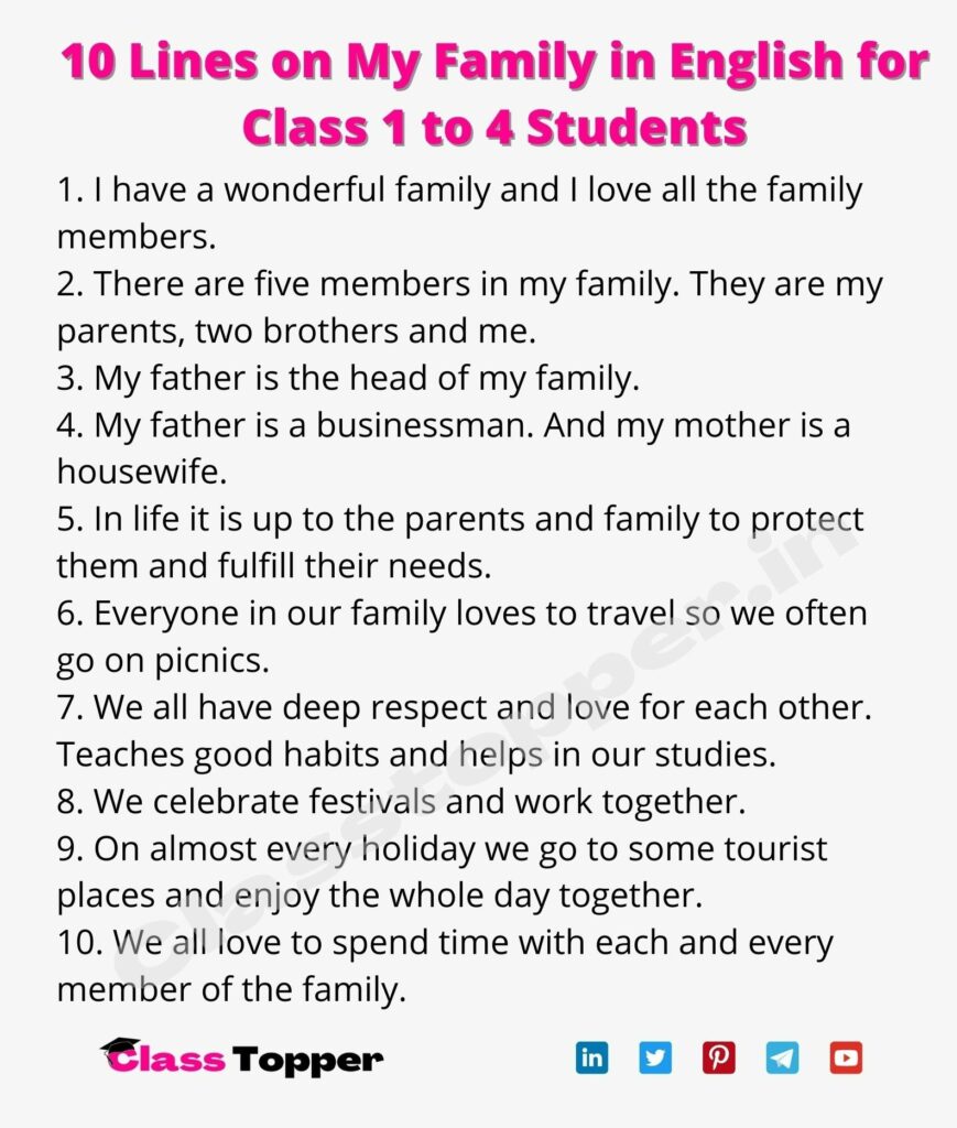 10 Lines on My Family in English for Class 1 to 4 Students