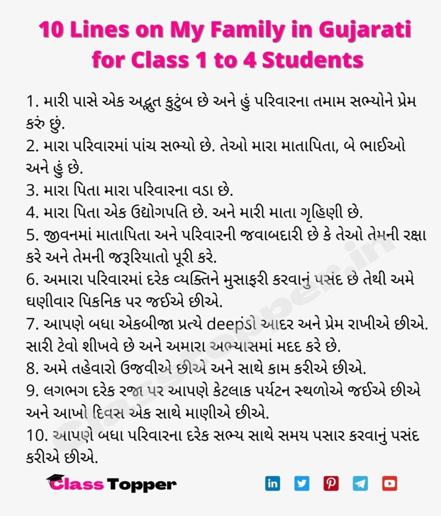 10 Lines on My Family in Gujarati for Class 1 to 4 Students