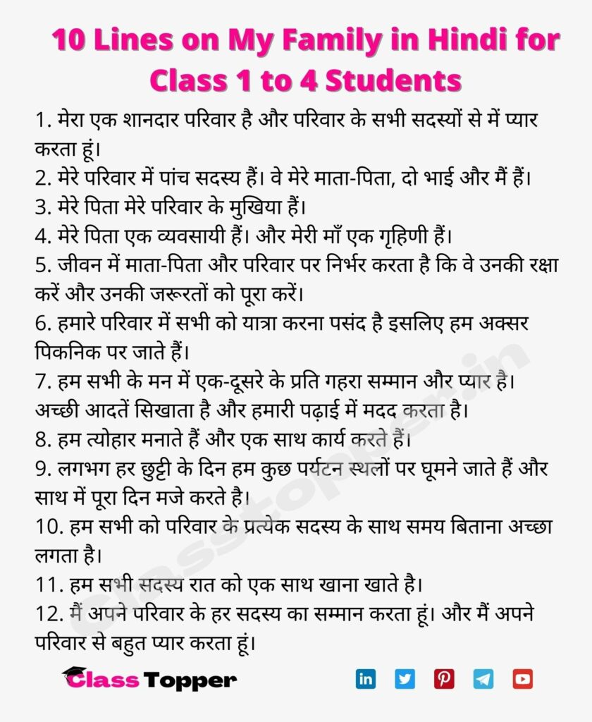 10 Lines on My Family in Hindi for Class 1 to 4 Students