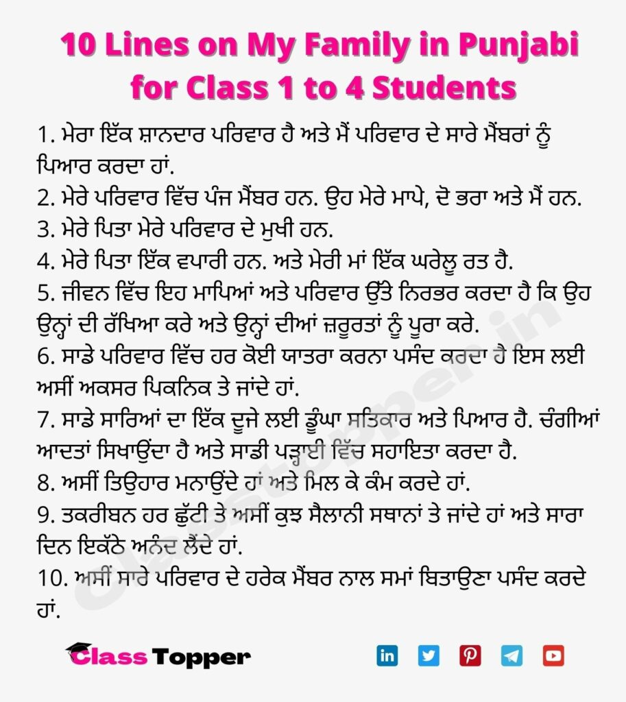 10 Lines on My Family in Punjabi for Class 1 to 4 Students