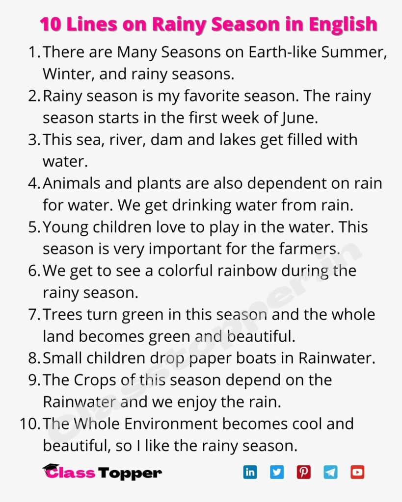 10 Lines on Rainy Season in English
