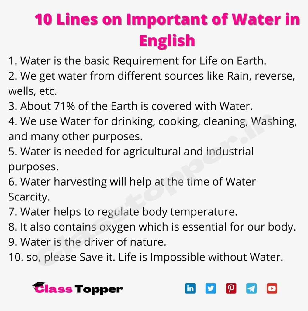 10 Lines on Important of Water in English