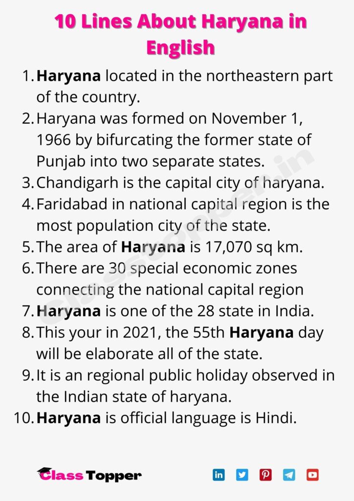 10 Lines About Haryana in English