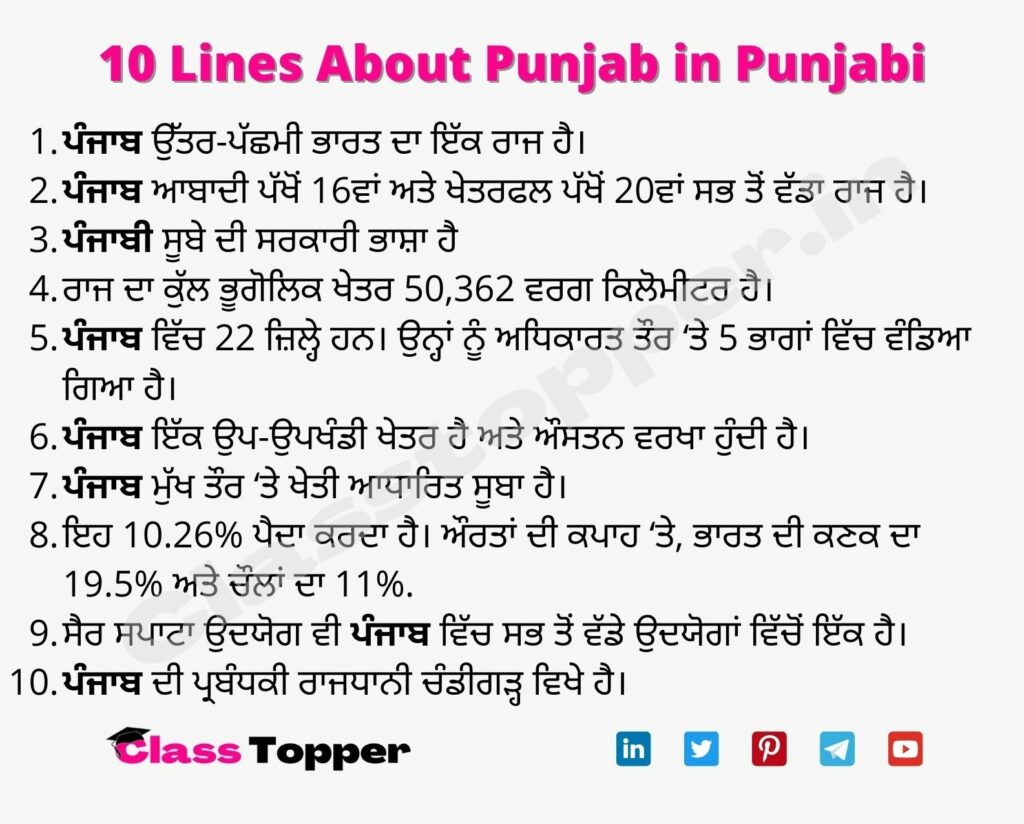 10 Lines About Punjab in Punjabi