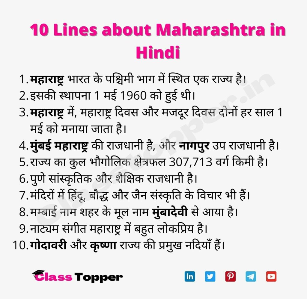 10 Lines about Maharashtra in Hindi