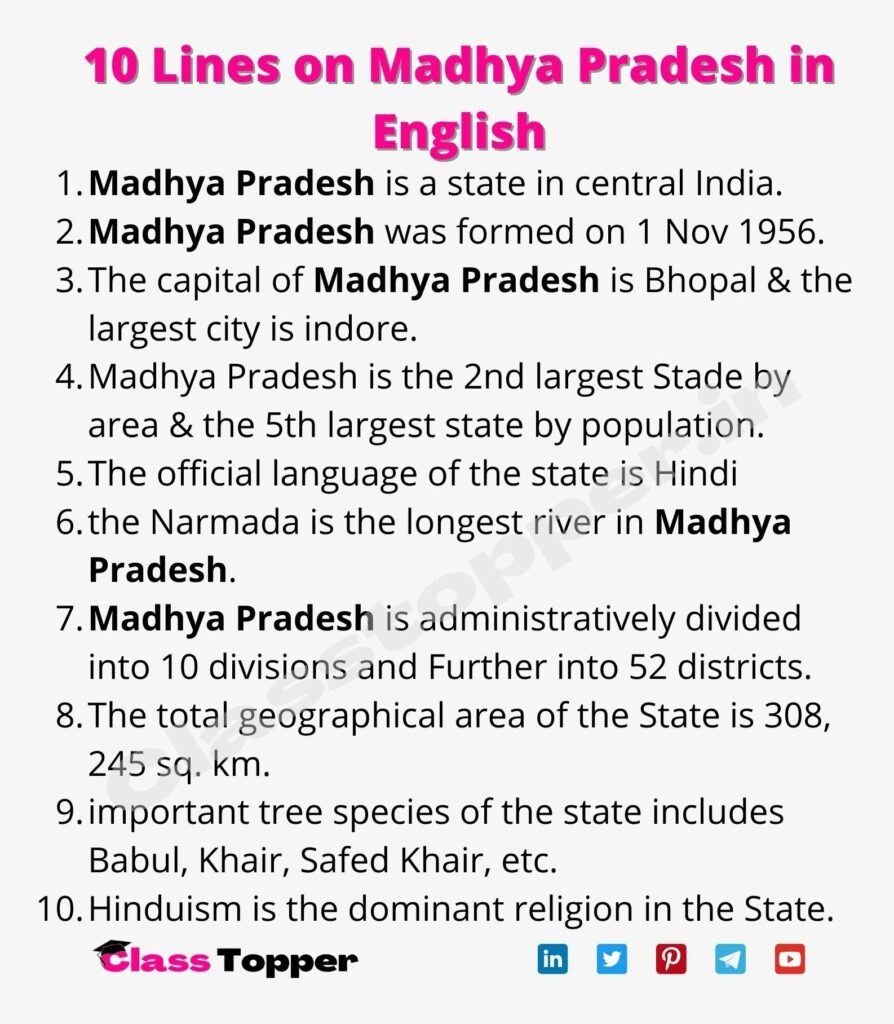 10 Lines on Madhya Pradesh in English