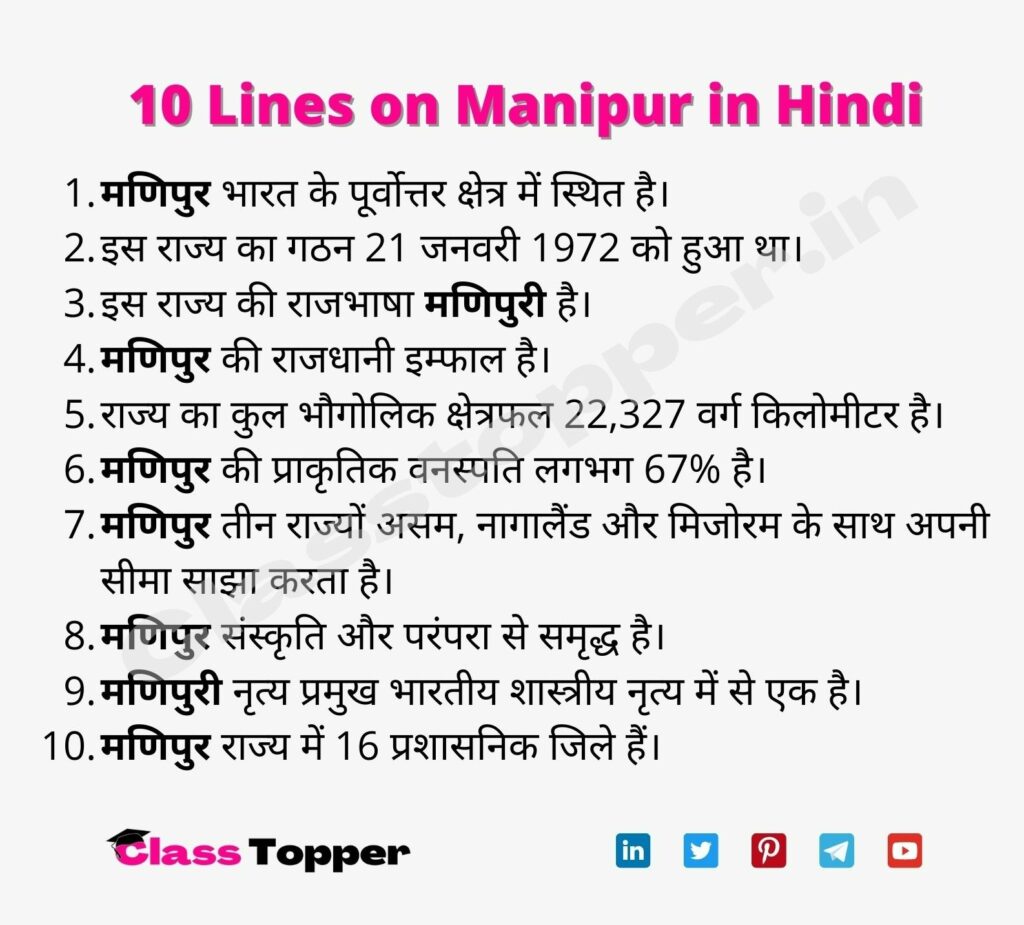 10 Lines on Manipur in Hindi
