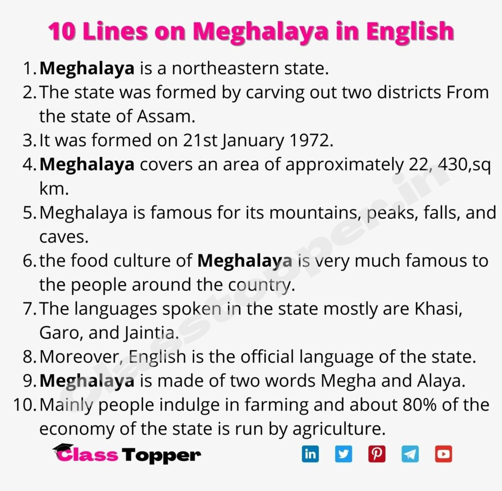 10 Lines on Meghalaya in English
