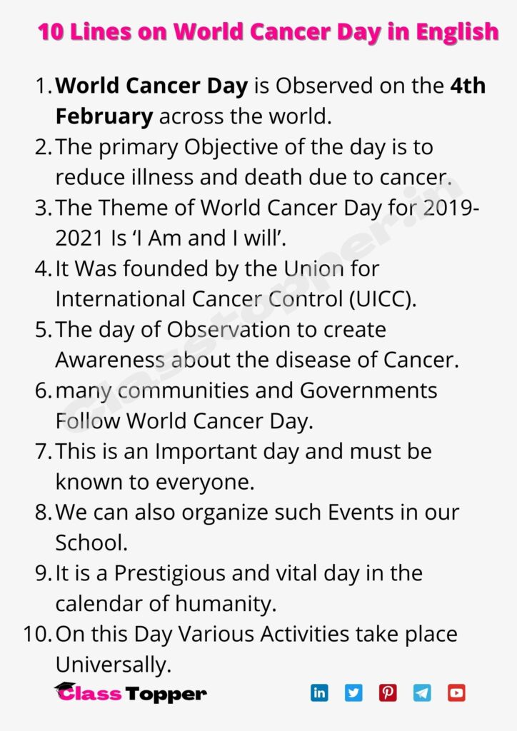 10 Lines on World Cancer Day in English