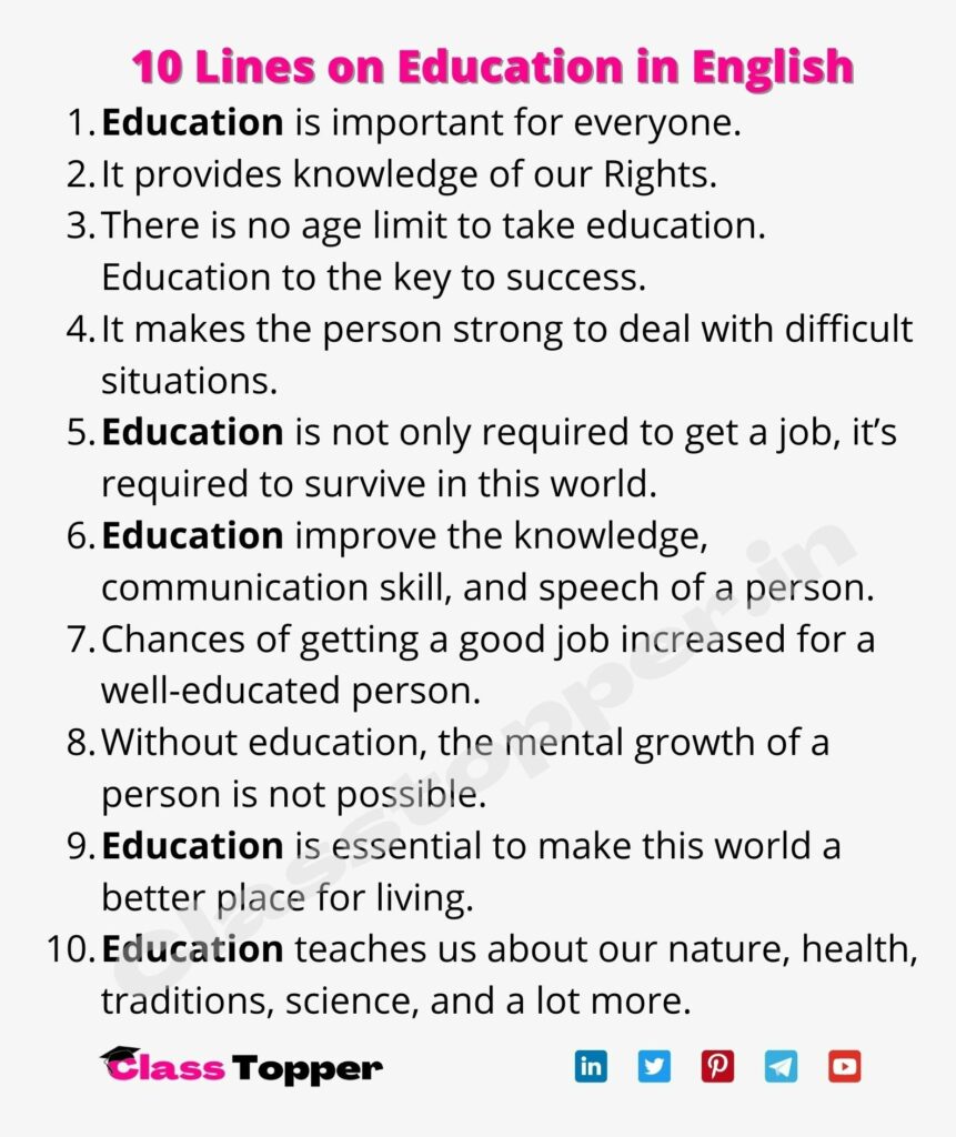 10 Lines on Education in English