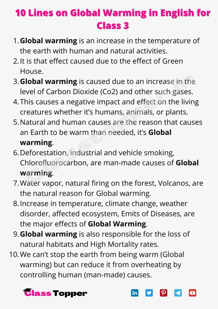 10 Lines on Global Warming in English for Class 3
