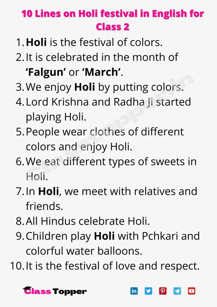 10 Lines on Holi festival in English for Class 2