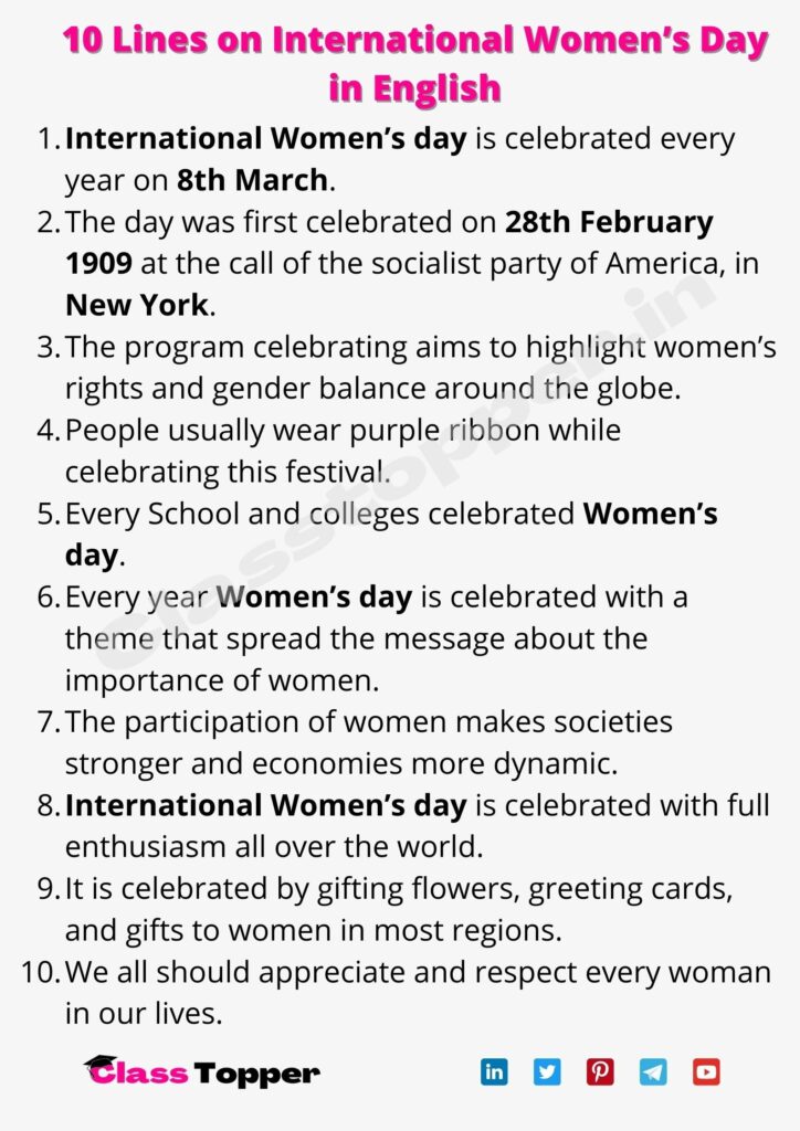 10 Lines on International Women’s Day in English
