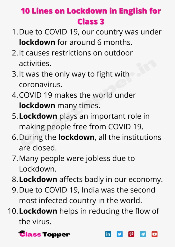 10 Lines on Lockdown in English for Class 3