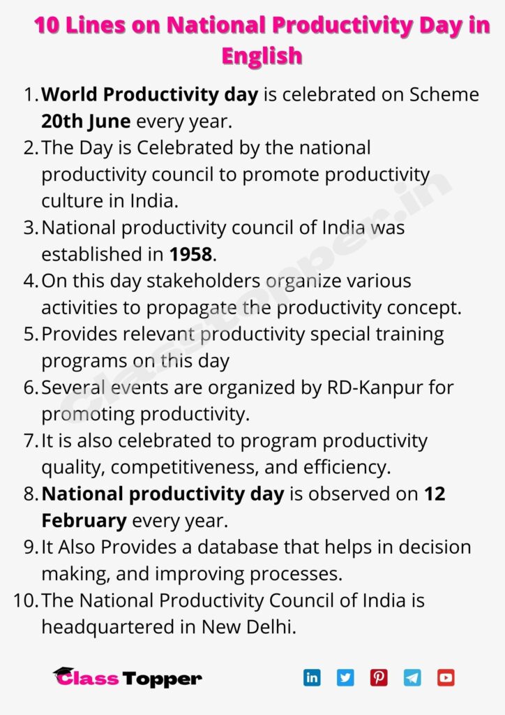 10 Lines on National Productivity Day in English