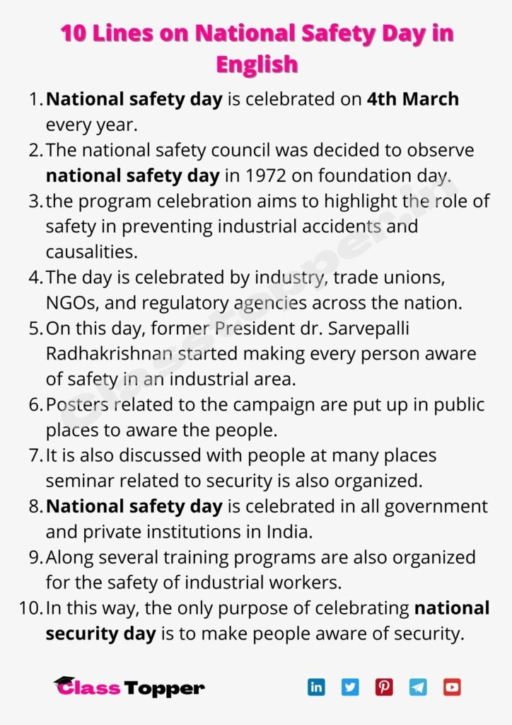 10 Lines on National Safety Day in English