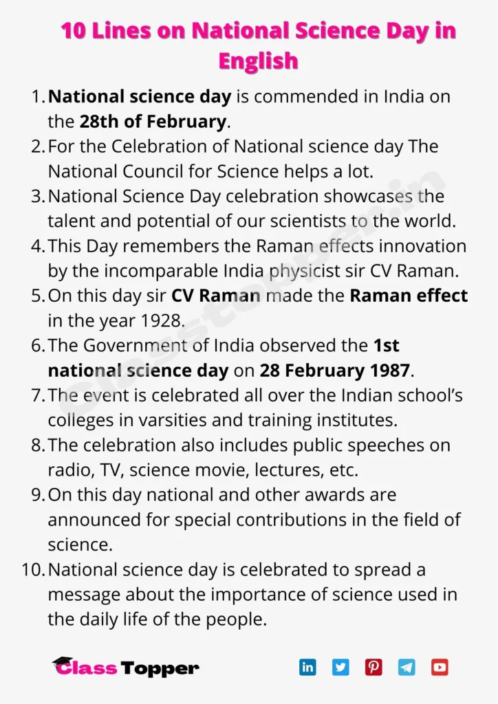 10 Lines on National Science Day in English