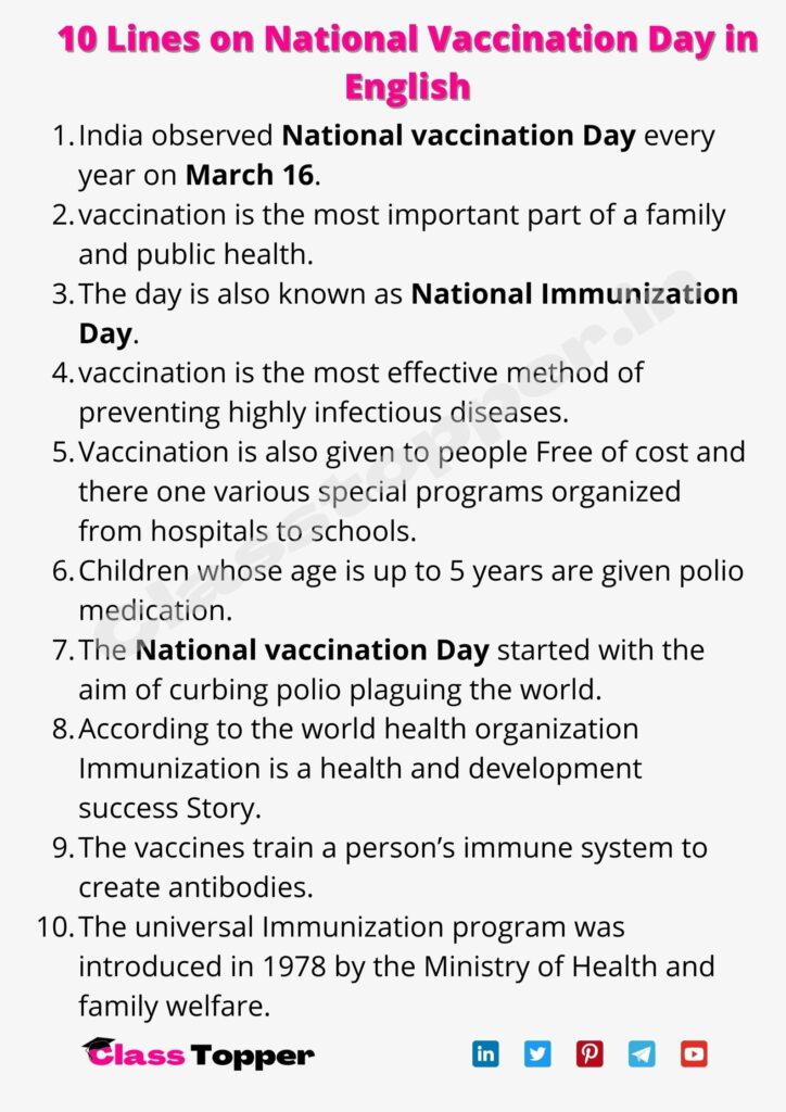 10 Lines on National Vaccination Day in English
