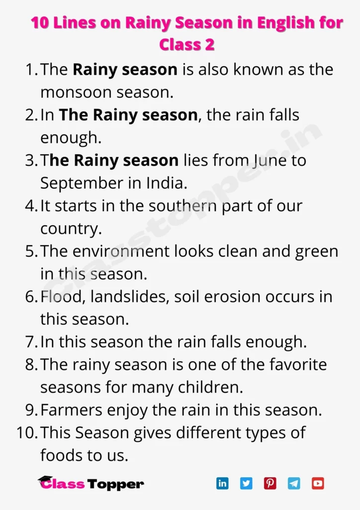 10 Lines on Rainy Season in English for Class 2