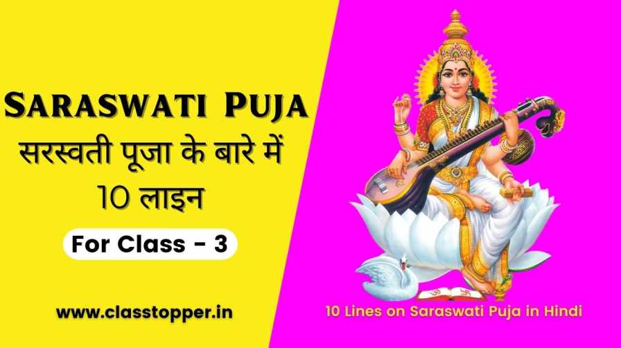 10 Lines on Saraswati Puja in Hindi for Class 3