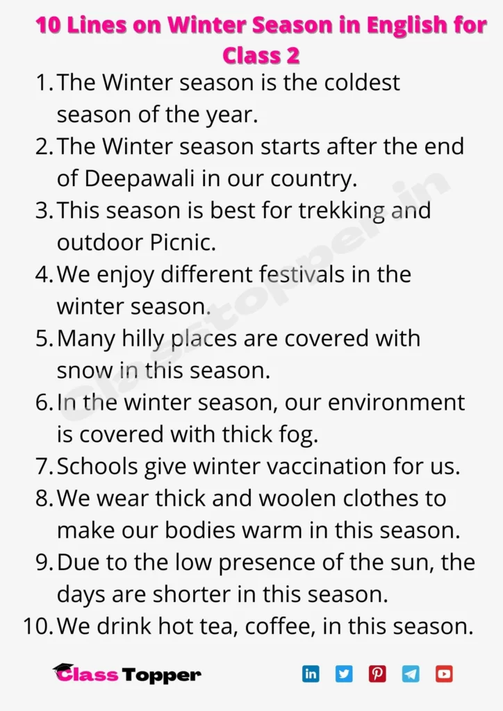 10 Lines On Winter Season In Hindi For Class 2 Students
