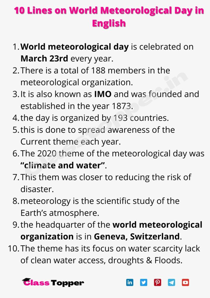 10 Lines on World Meteorological Day in English