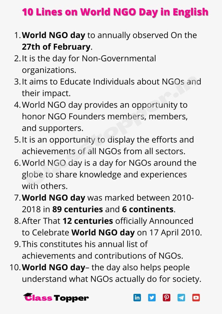 10 Lines on World NGO Day in English