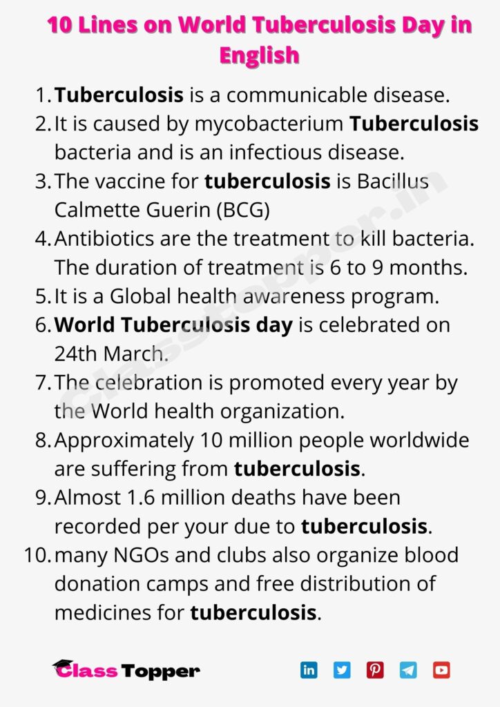 10 Lines on World Tuberculosis Day in English