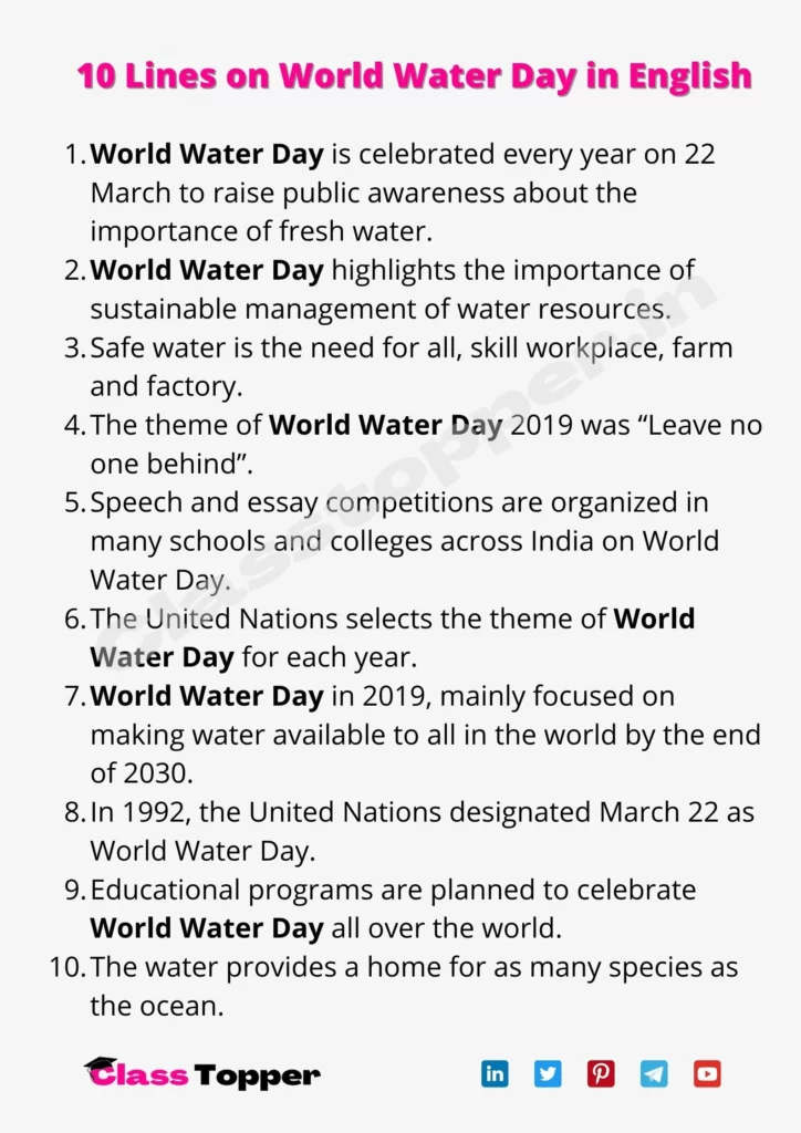 10 Lines on World Water Day in English
