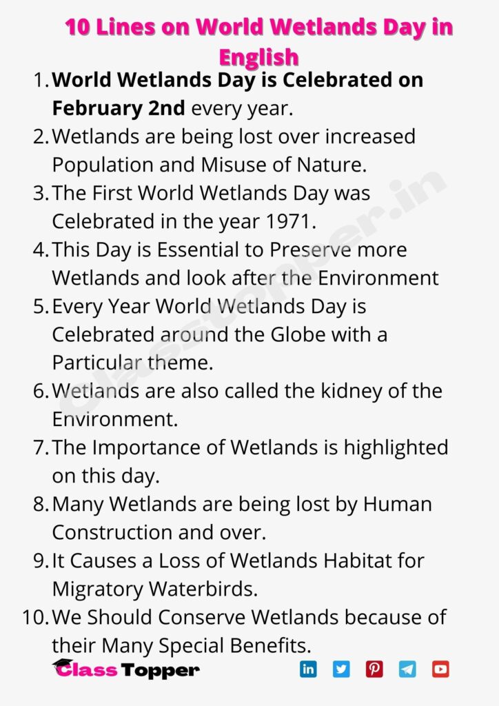 10 Lines on World Wetlands Day in English