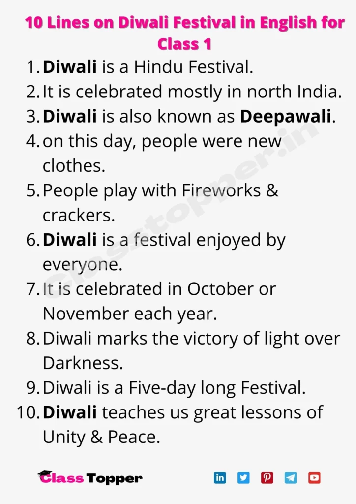 10 Lines on Diwali Festival in English for Class 1