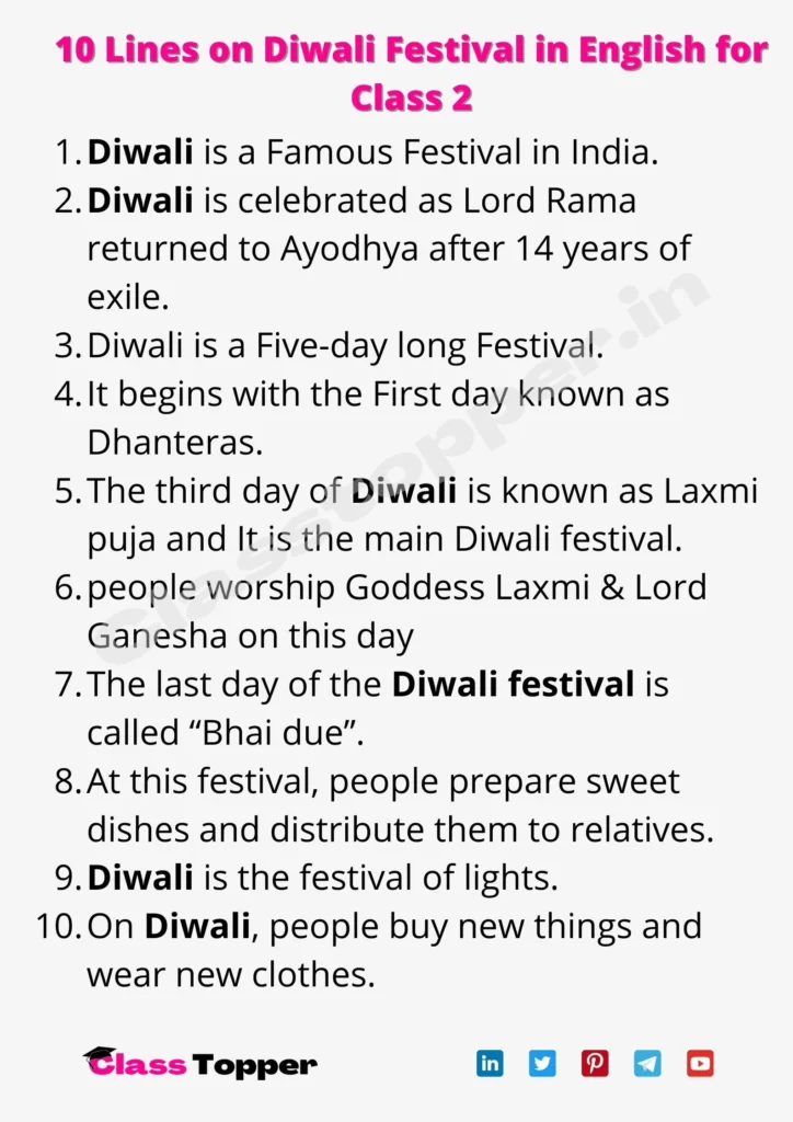 10 Lines on Diwali Festival in English for Class 2