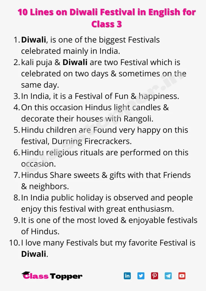 10 Lines on Diwali Festival in English for Class 3