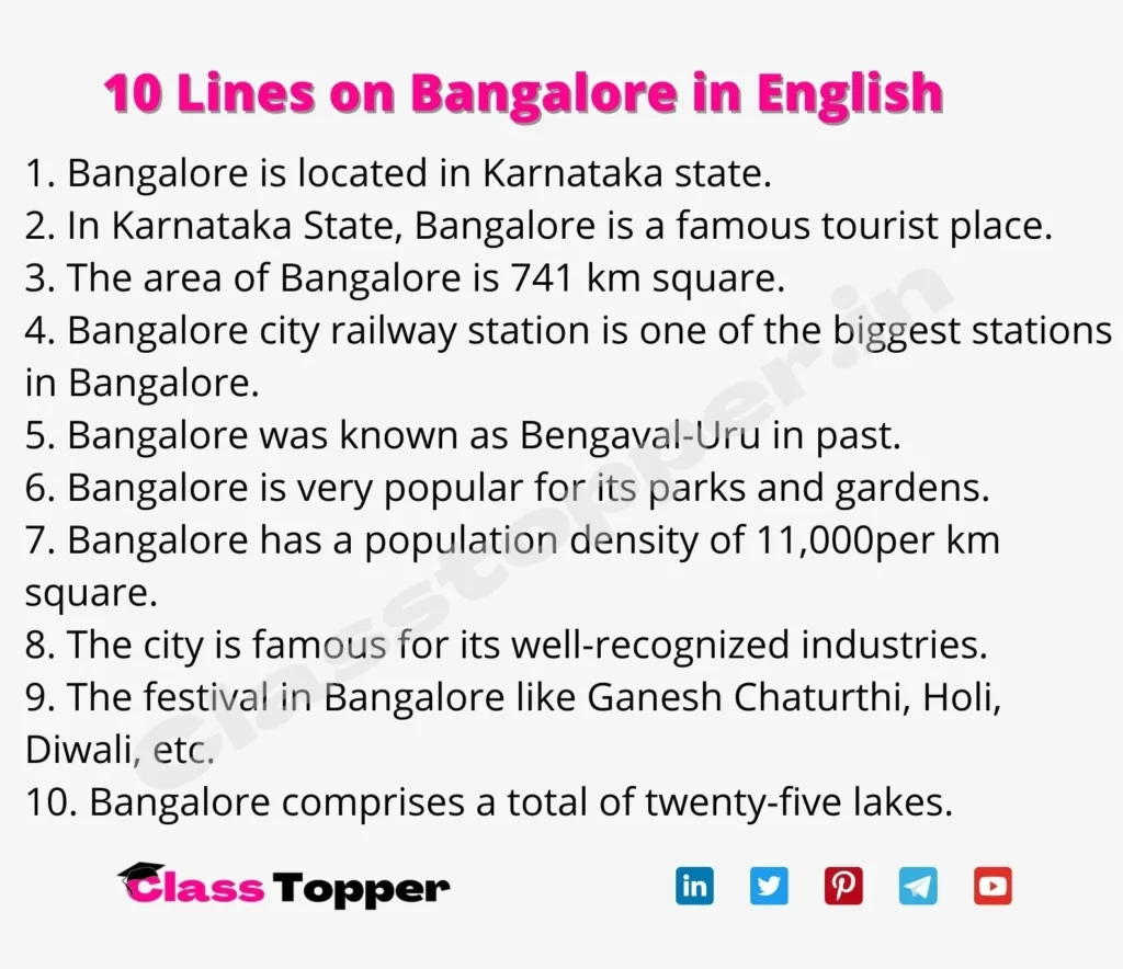 10 Lines on Bangalore in English