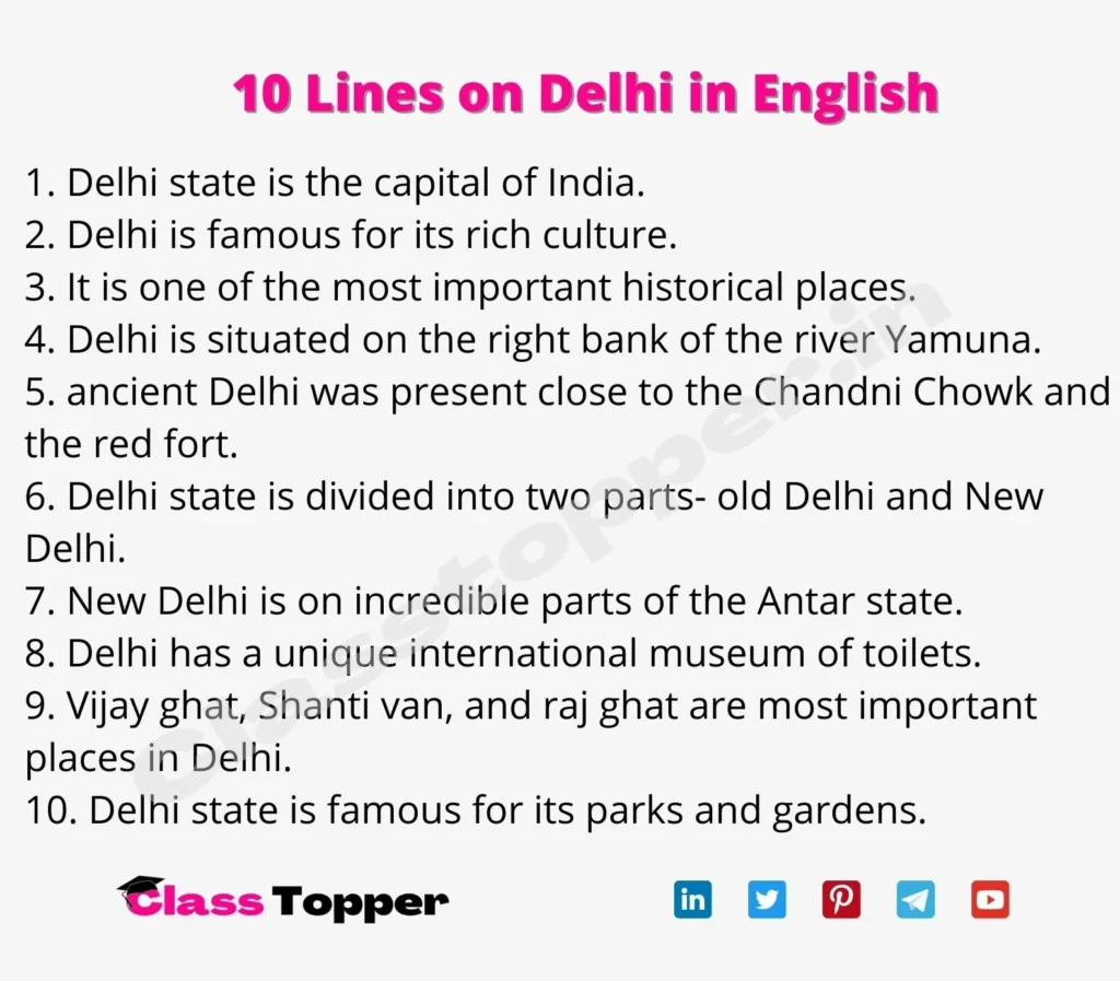 10 Lines on Delhi in English