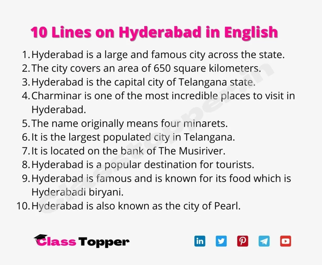 10 Lines on Hyderabad in English