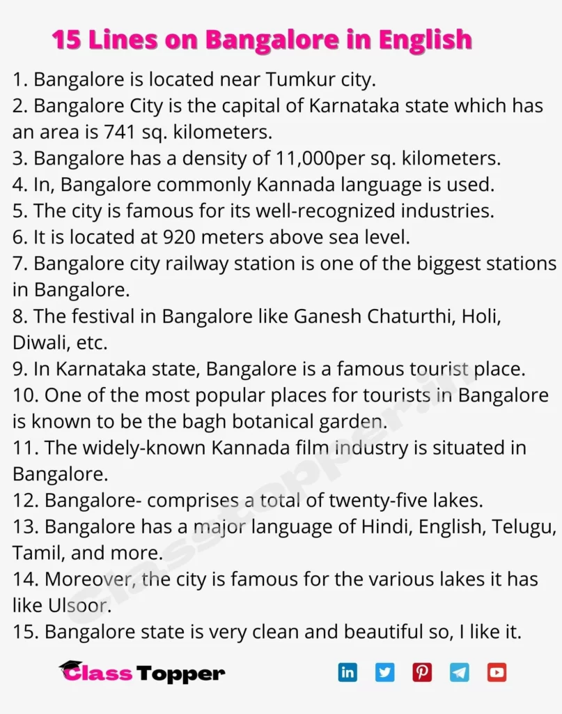 15 Lines on Bangalore in English