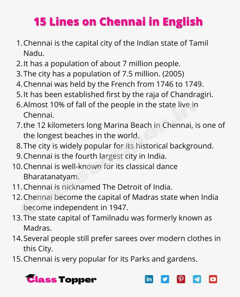 15 Lines on Chennai in English