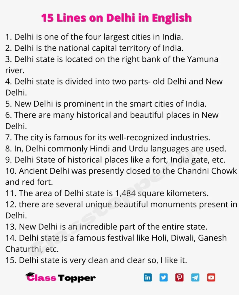 15 Lines on Delhi in English