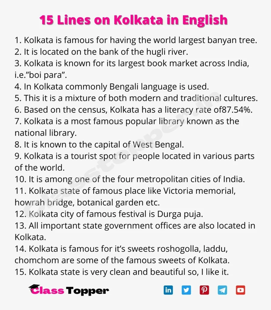 15 Lines on Kolkata in English