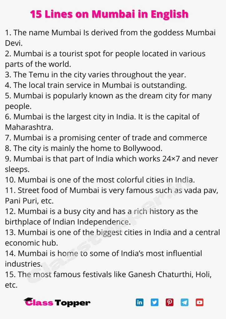 15 Lines on Mumbai in English
