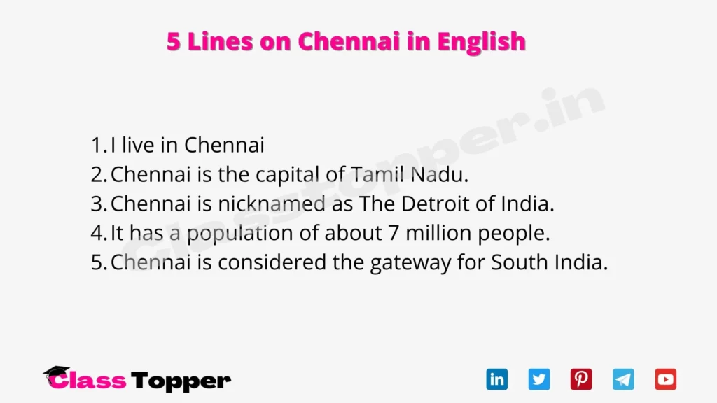 5 Lines on Chennai in English