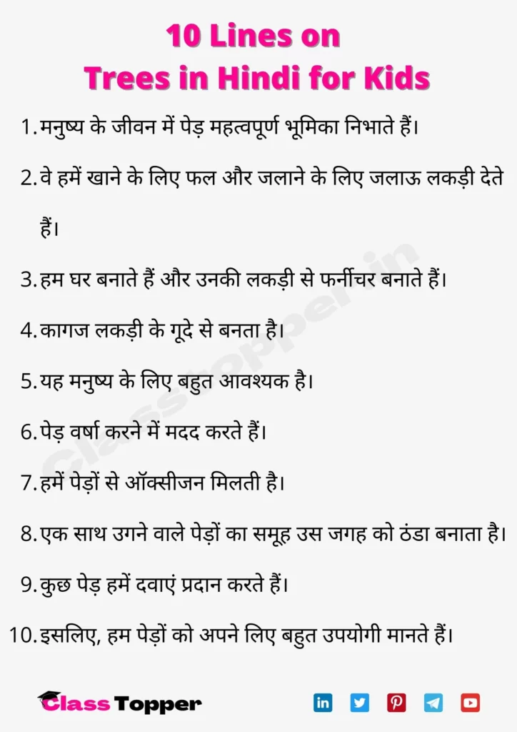 10 Lines on Trees in Hindi for Kids