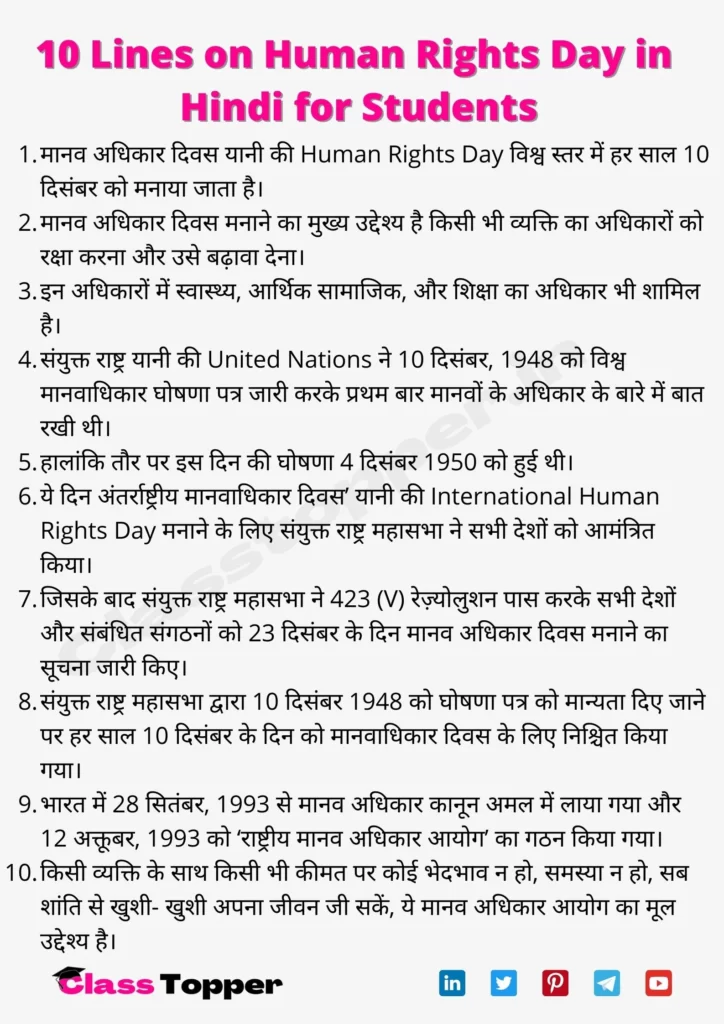 10 Lines on Human Rights Day in Hindi for Students